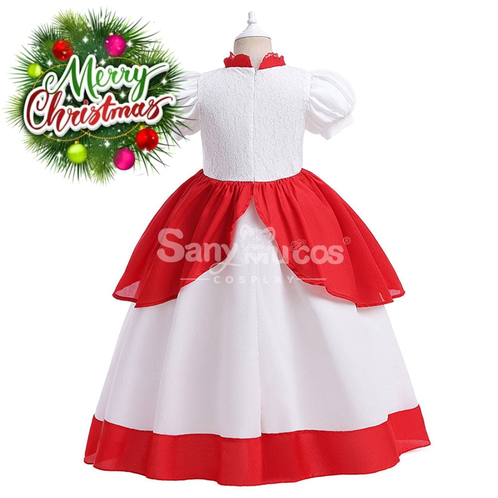 Anime Movie The Super Mario Bros. Cosplay Kid Size Princess Peach White Costume Costumes