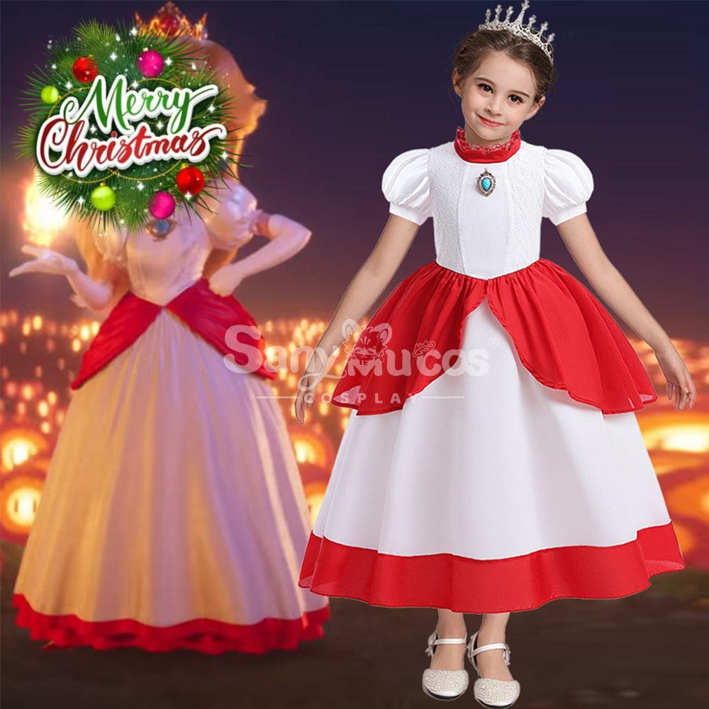 Anime Movie The Super Mario Bros. Cosplay Kid Size Princess Peach White Costume Costumes