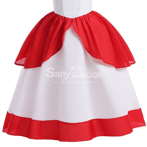 Anime Movie The Super Mario Bros. Cosplay Kid Size Princess Peach White Costume Costumes