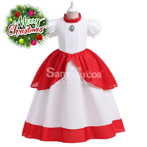 Anime Movie The Super Mario Bros. Cosplay Kid Size Princess Peach White Costume Costumes