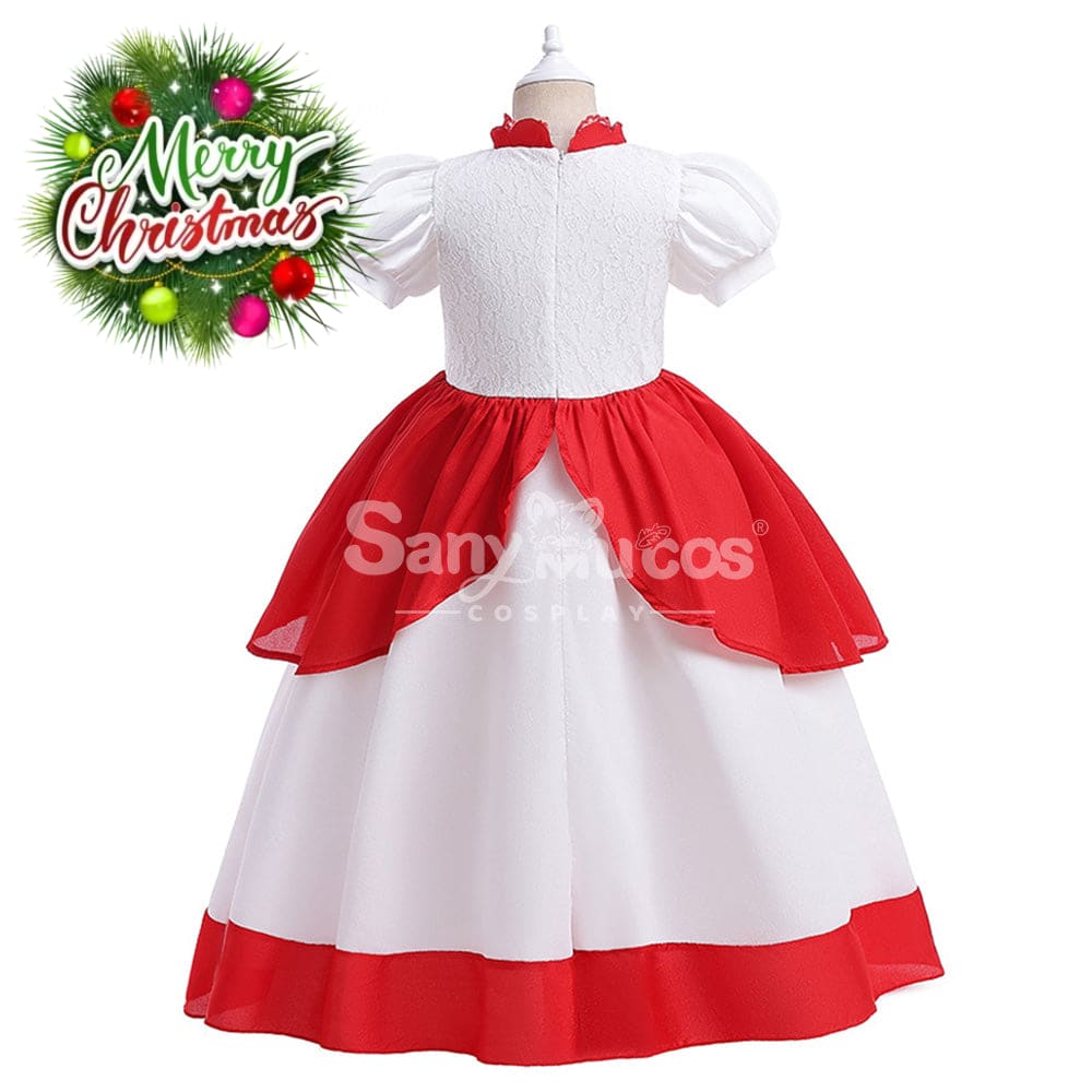 Anime Movie The Super Mario Bros. Cosplay Kid Size Princess Peach White Costume Costumes