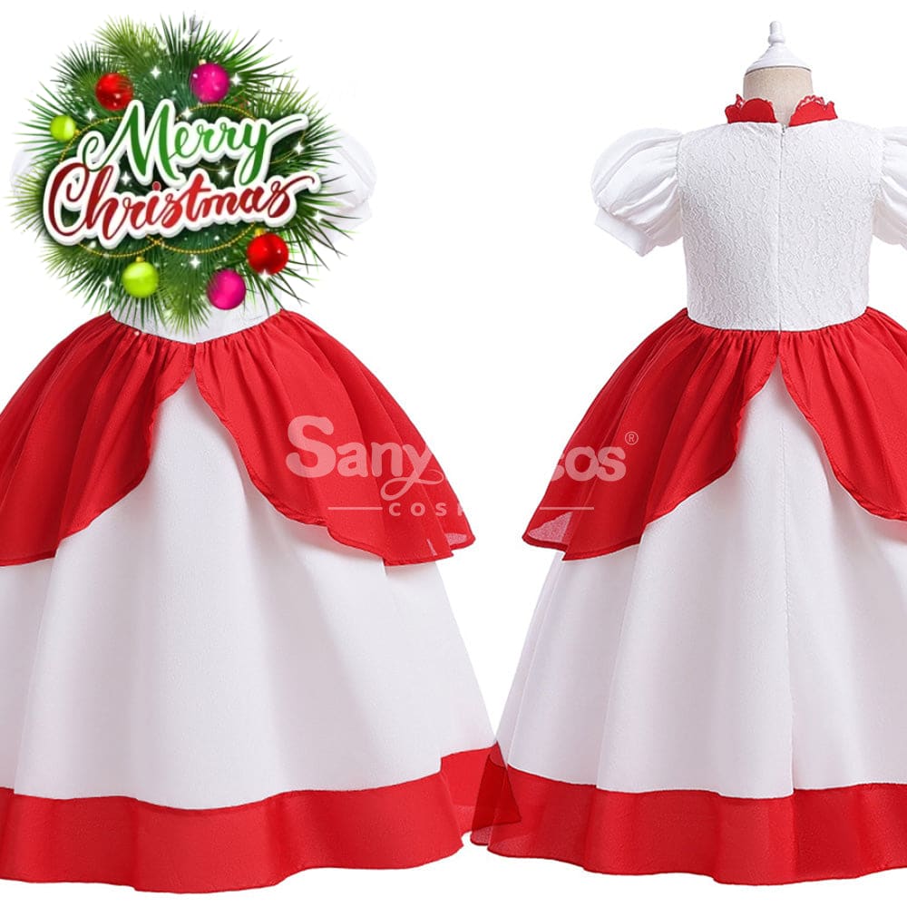 Anime Movie The Super Mario Bros. Cosplay Kid Size Princess Peach White Costume Costumes