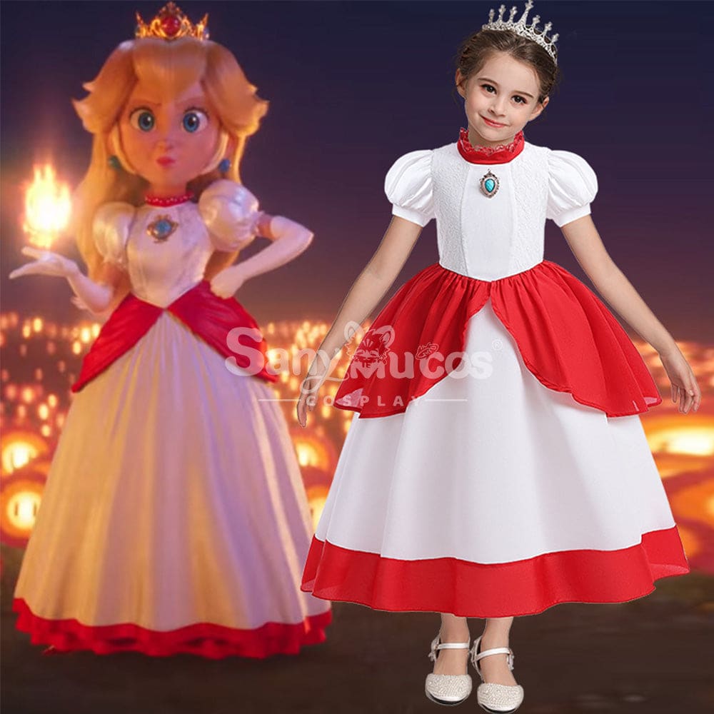 Anime Movie The Super Mario Bros. Cosplay Kid Size Princess Peach White Costume Costumes