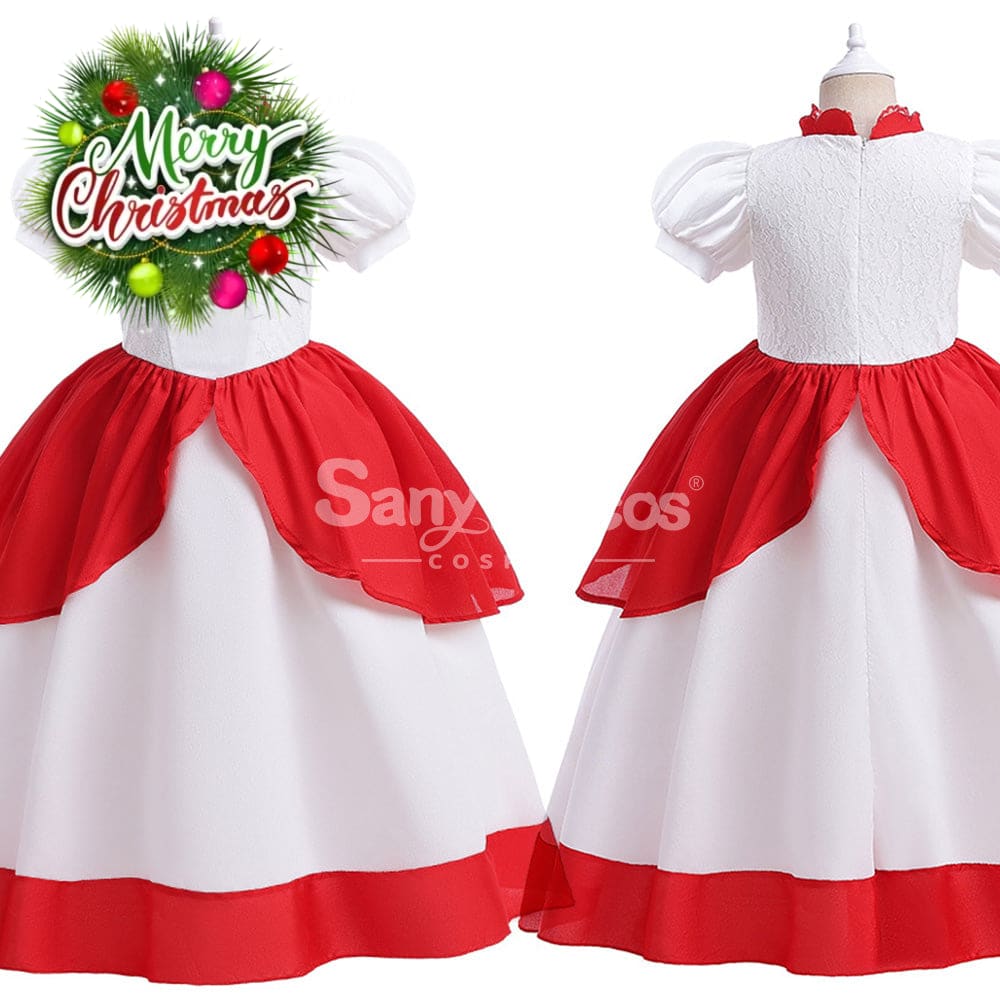 Anime Movie The Super Mario Bros. Cosplay Kid Size Princess Peach White Costume Costumes