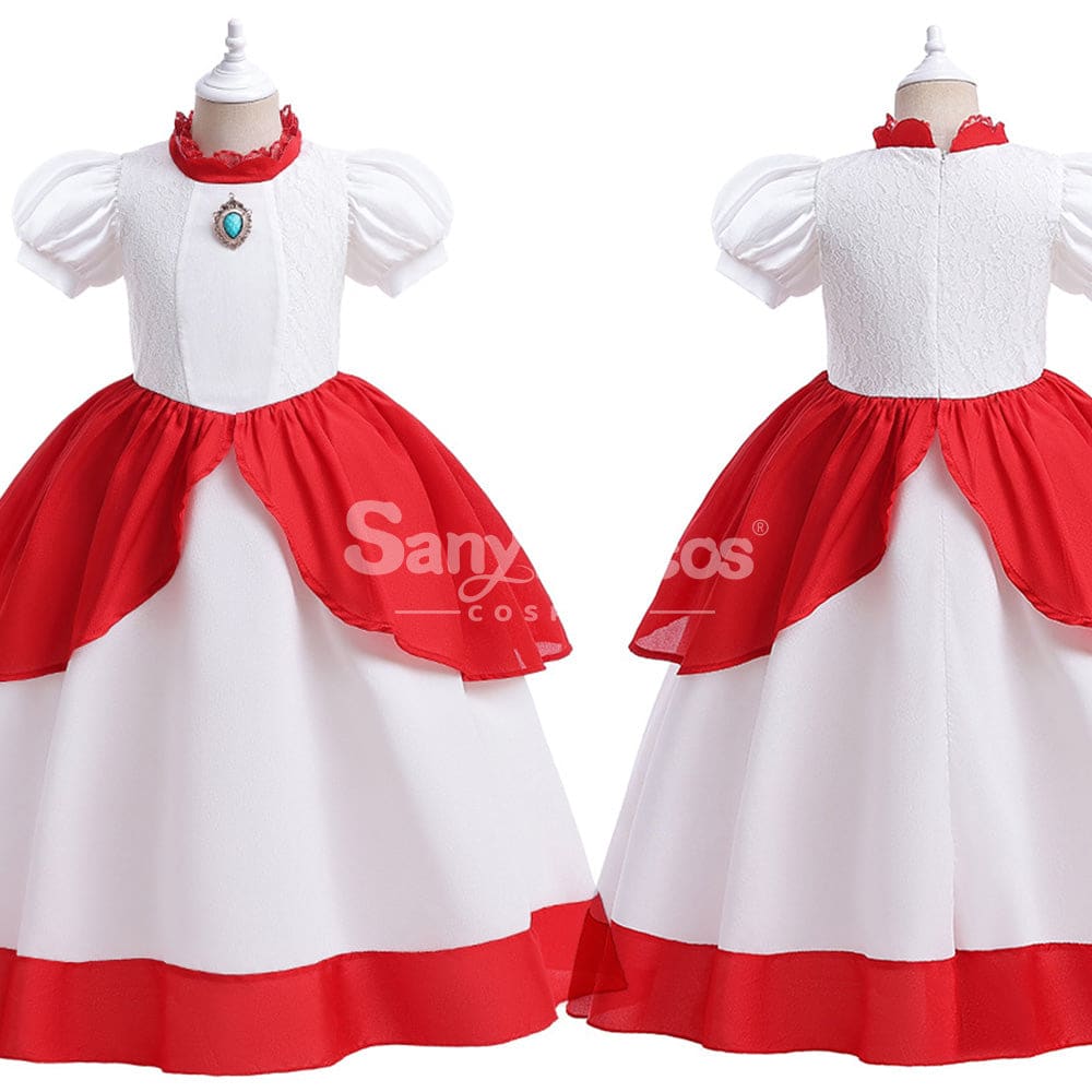 Anime Movie The Super Mario Bros. Cosplay Kid Size Princess Peach White Costume Costumes