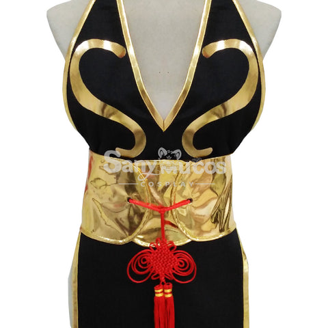 【In Stock】Game Street Fighte Cosplay Chun-Li Black Cheongsam Cosplay Costume Plus Size