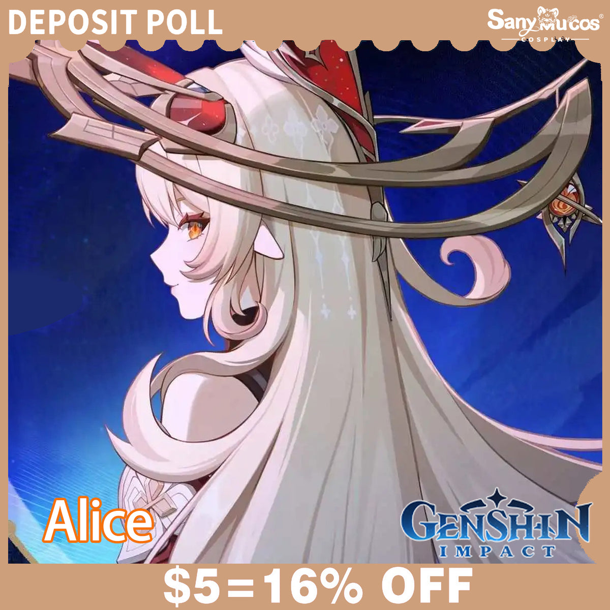 【SanyMuCos Deposit Poll】Game Genshin Impact Cosplay Alice Cosplay Costume