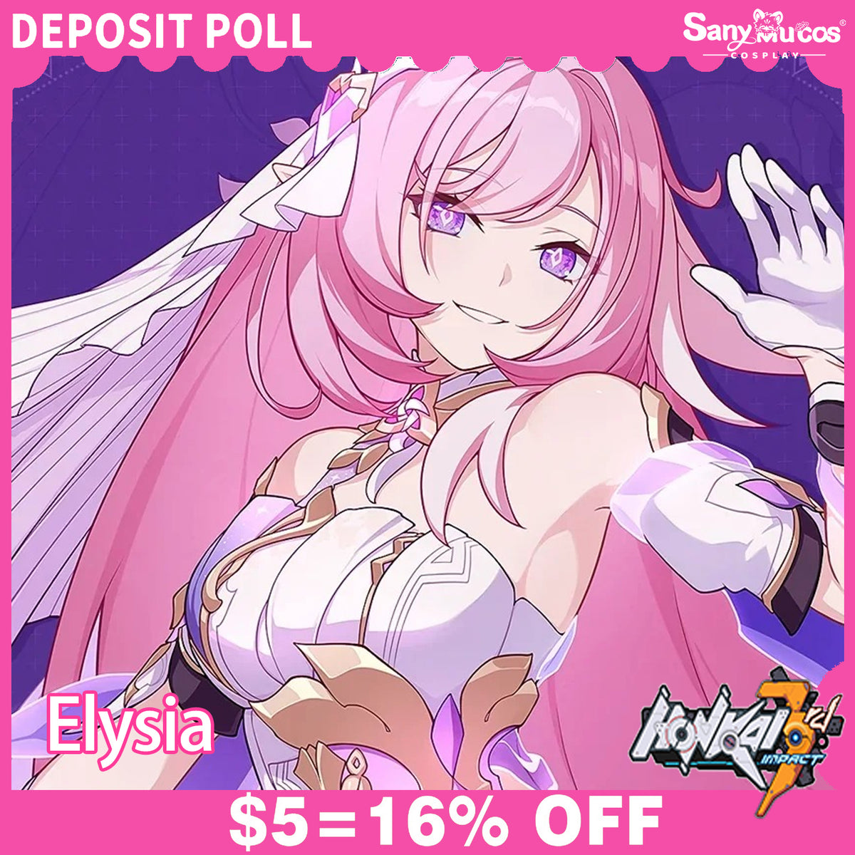【SanyMuCos Deposit Poll】Game Honkai Impact 3rd Cosplay Elysia Cosplay Costume Premium Edition