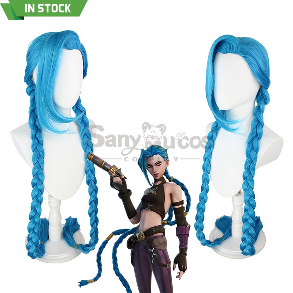 【In Stock】Game League Of Legends Arcane Jinx Blue Long Weave Cosplay Wig Wigs