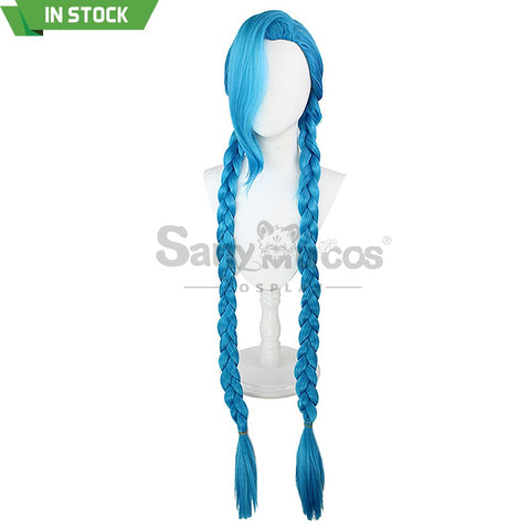 【In Stock】Game League Of Legends Arcane Jinx Blue Long Weave Cosplay Wig Wigs