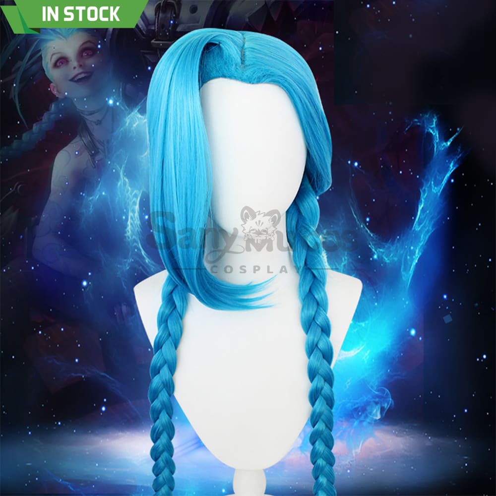 【In Stock】Game League Of Legends Arcane Jinx Blue Long Weave Cosplay Wig Wigs