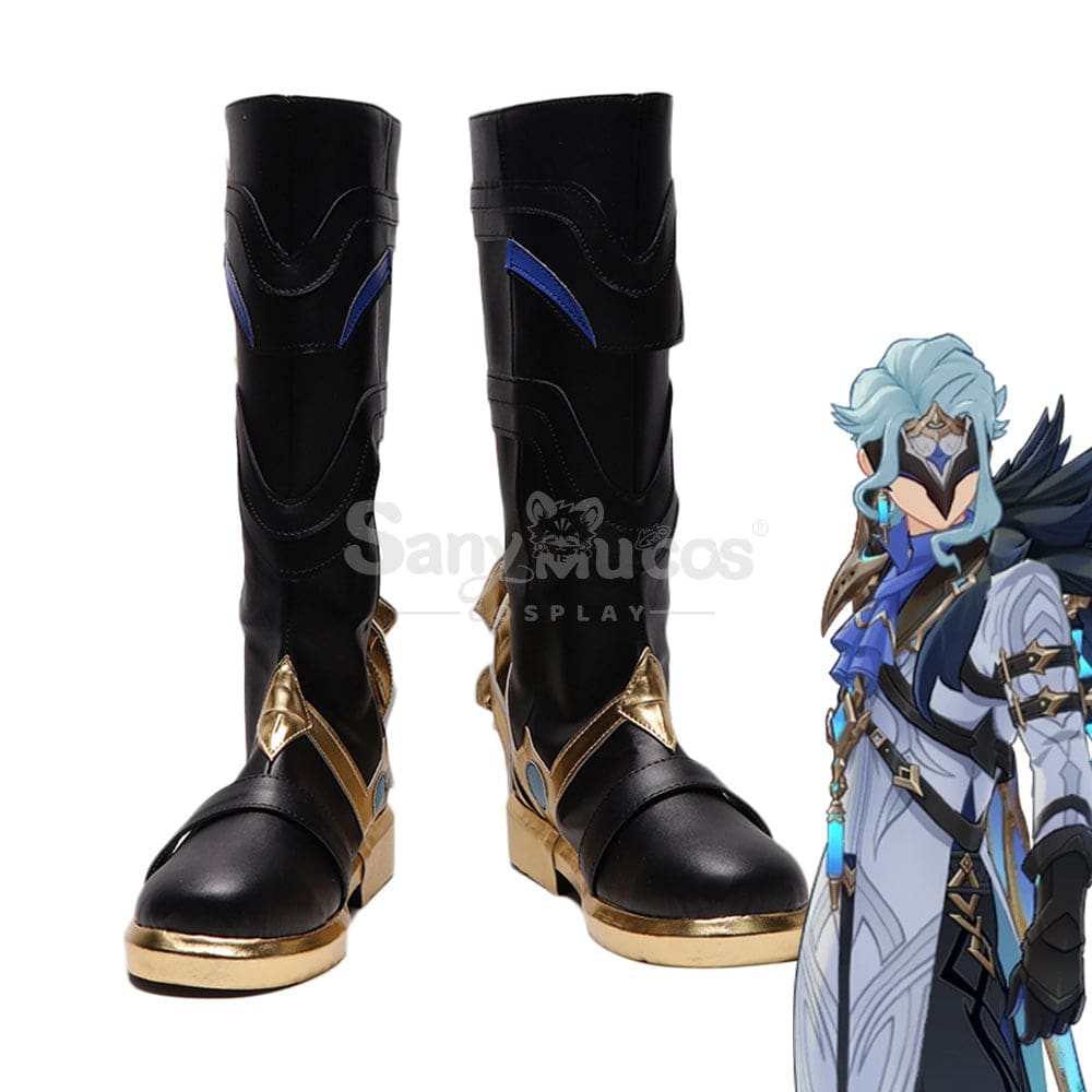 Genshin Impact Cos Dottore Black High Heel Leather Boots Props Cosplay Shoes Men Cosplay Shoes Boots