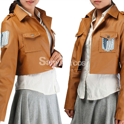 【In Stock】Anime Attack On Titan Cosplay Survey Corps Leather Suit Jacket Costume Costumes
