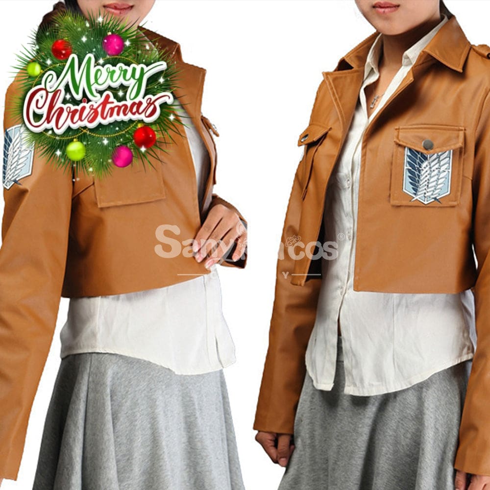 【In Stock】Anime Attack On Titan Cosplay Survey Corps Leather Suit Jacket Costume Costumes