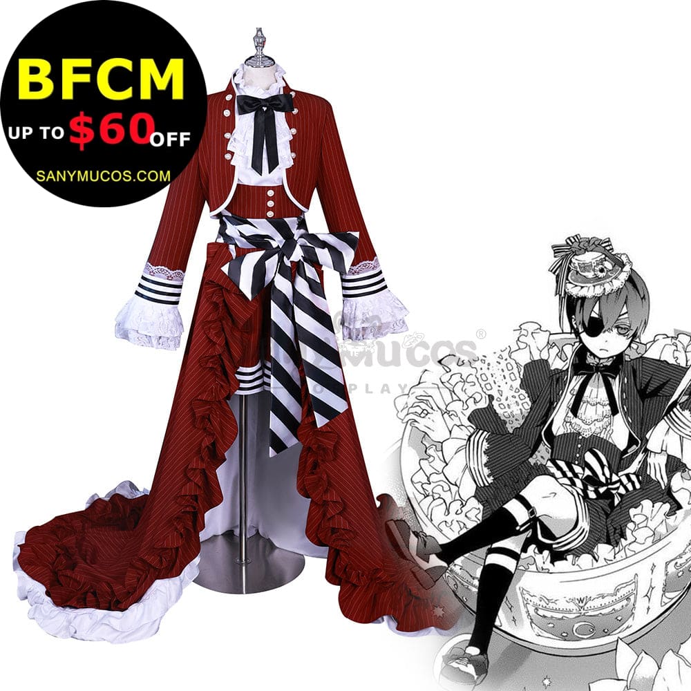 【In Stock】Anime Black Butler Cosplay Red Tea Cup Ciel Phantomhive Costume Costumes