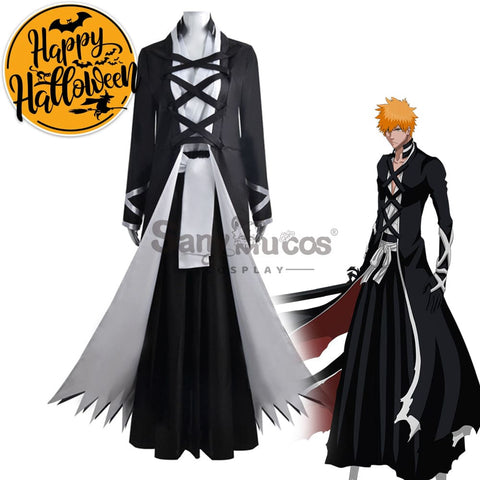 【In Stock】Anime Bleach Cosplay Kurosaki Ichigo Black Robe Costume Costumes
