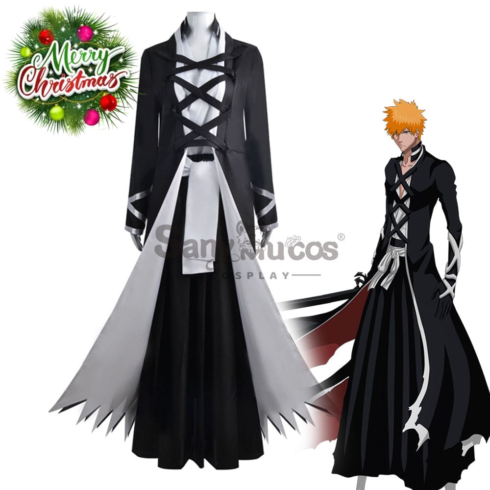 【In Stock】Anime Bleach Cosplay Kurosaki Ichigo Black Robe Costume Costumes