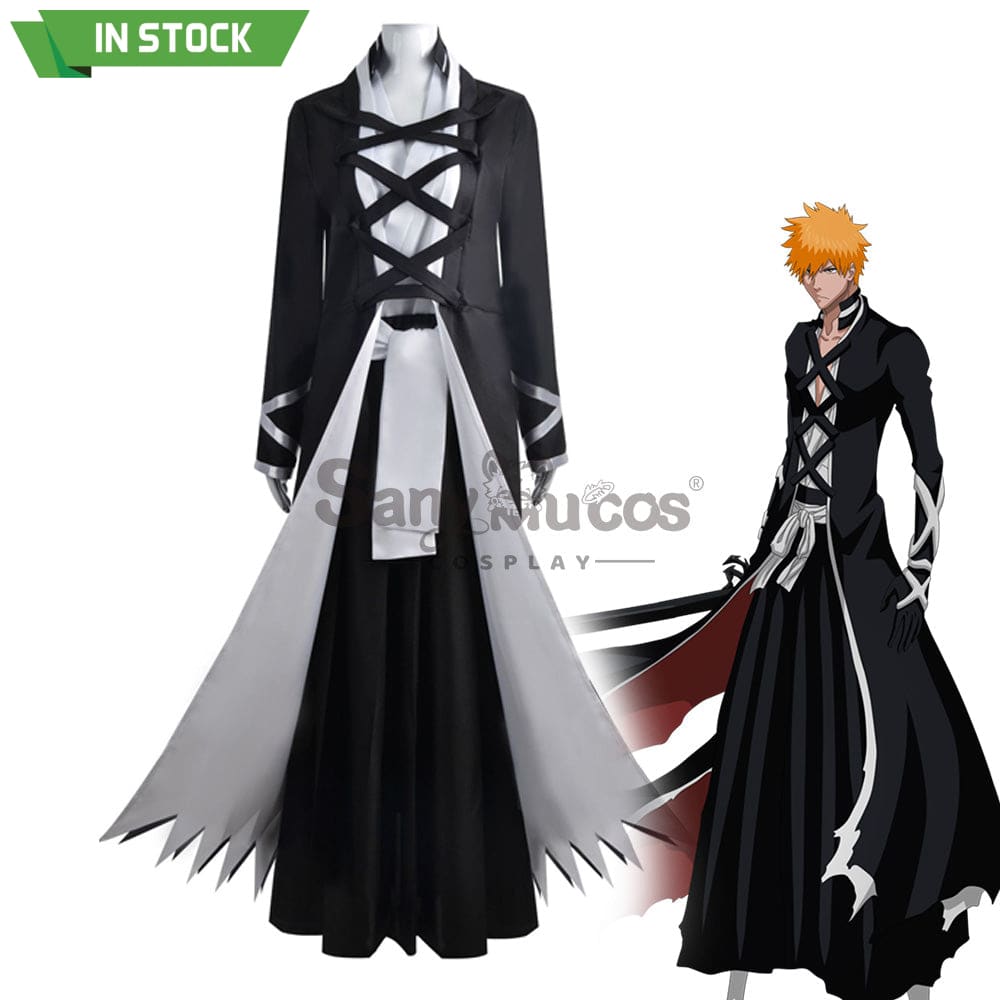 【In Stock】Anime Bleach Cosplay Kurosaki Ichigo Black Robe Costume Costumes