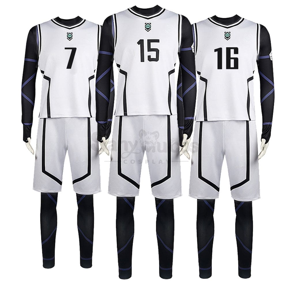 【In Stock】Anime Blue Lock Cosplay Team White Football Jersey Costume Costumes