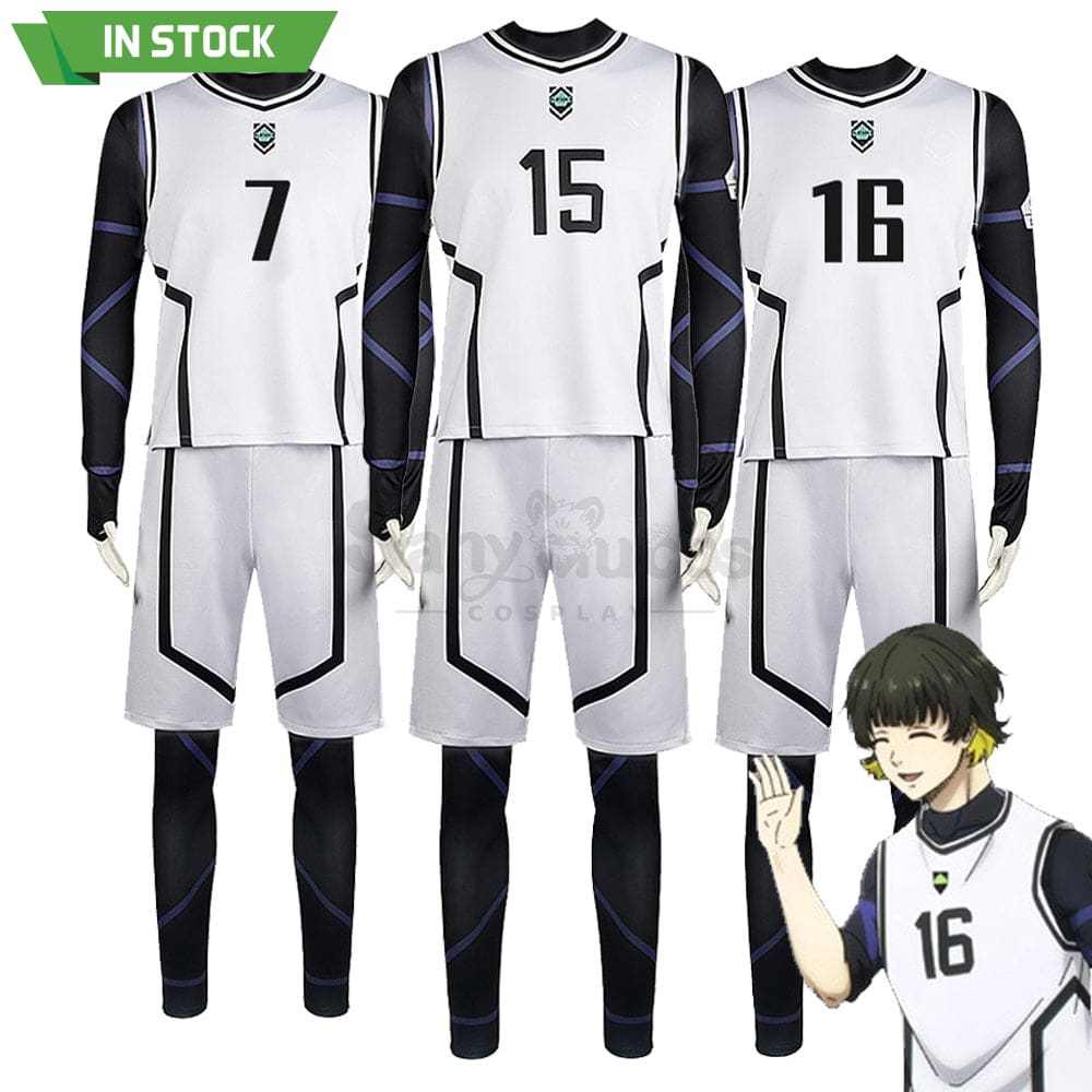 【In Stock】Anime Blue Lock Cosplay Team White Football Jersey Costume Costumes