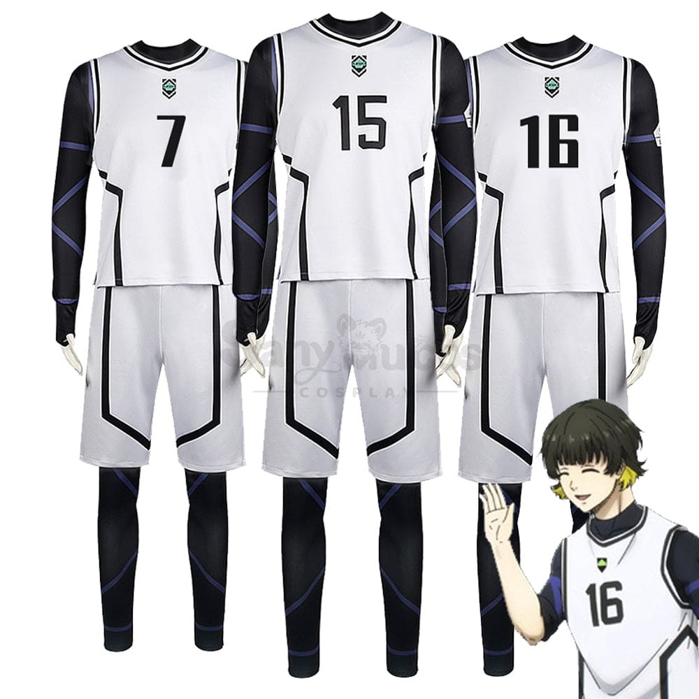 【In Stock】Anime Blue Lock Cosplay Team White Football Jersey Costume Costumes