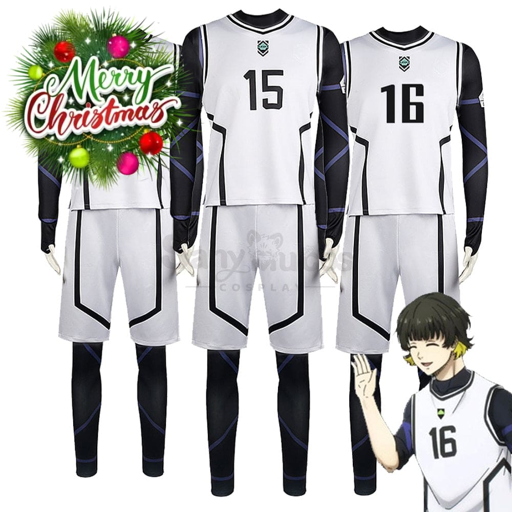 【In Stock】Anime Blue Lock Cosplay Team White Football Jersey Costume Costumes