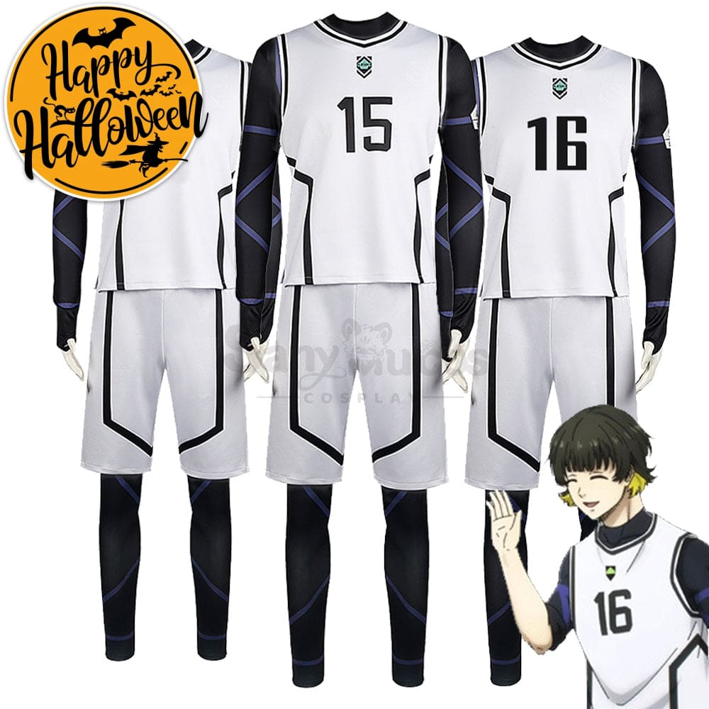 【In Stock】Anime Blue Lock Cosplay Team White Football Jersey Costume Costumes