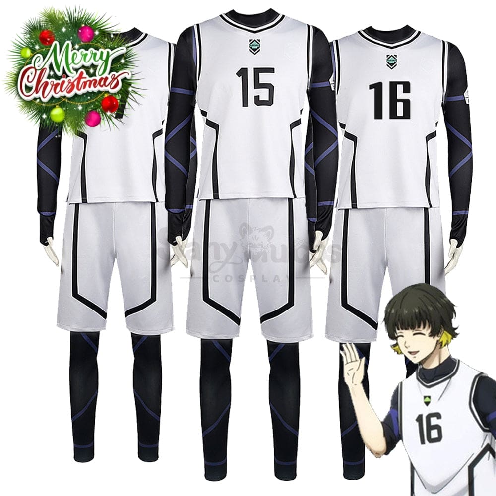 【In Stock】Anime Blue Lock Cosplay Team White Football Jersey Costume Costumes