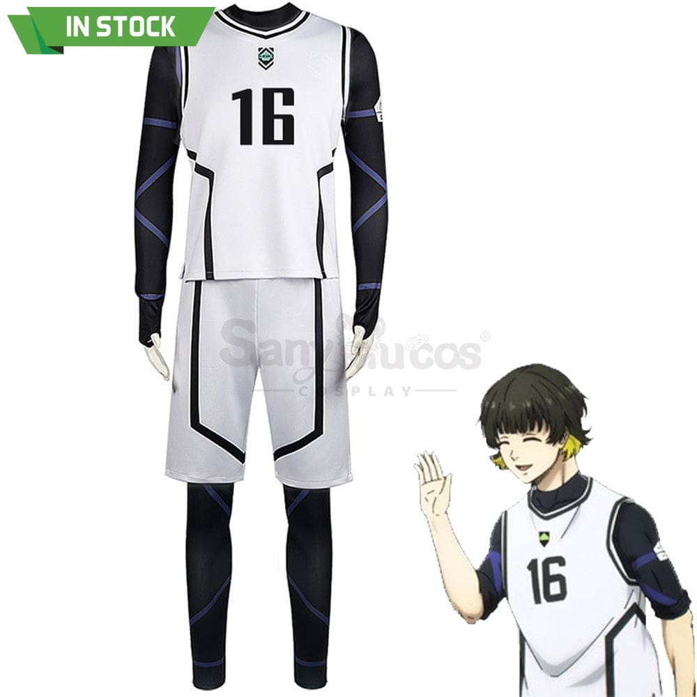 【In Stock】Anime Blue Lock Cosplay Team White Football Jersey Costume Meguru Bachira / S Costumes