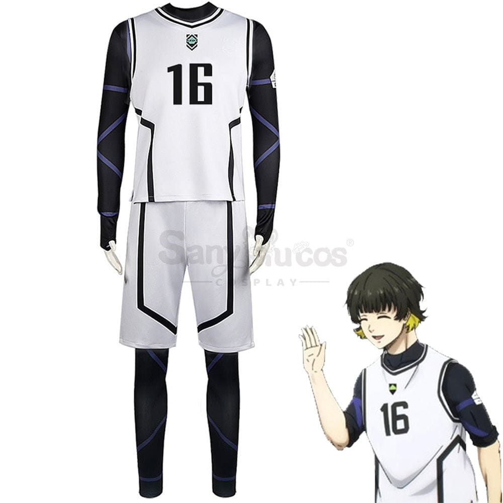 【In Stock】Anime Blue Lock Cosplay Team White Football Jersey Costume Meguru Bachira / S Costumes