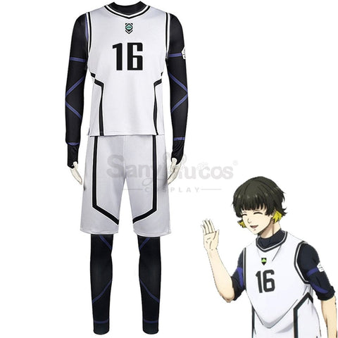 【In Stock】Anime Blue Lock Cosplay Team White Football Jersey Costume Meguru Bachira / S Costumes