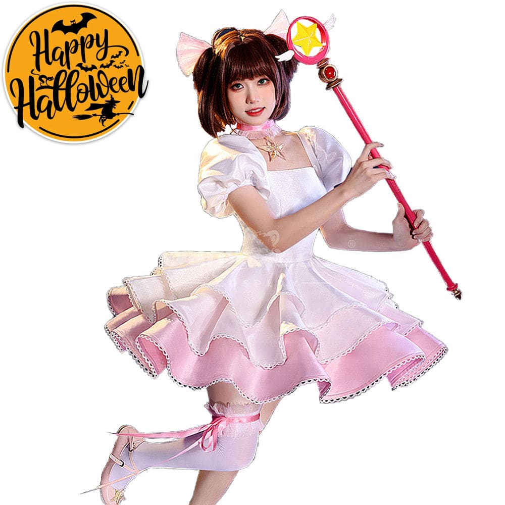 【In Stock】Anime Cardcaptor Sakura Cosplay Sakura Kinomoto Pink and white Dress Cosplay Costume Cosplay Costumes