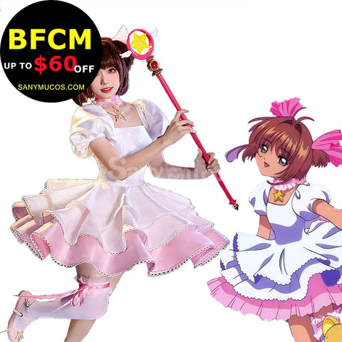 【In Stock】Anime Cardcaptor Sakura Cosplay Sakura Kinomoto Pink and white Dress Cosplay Costume Cosplay Costumes