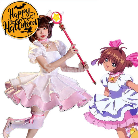【In Stock】Anime Cardcaptor Sakura Cosplay Sakura Kinomoto Pink and white Dress Cosplay Costume Cosplay Costumes