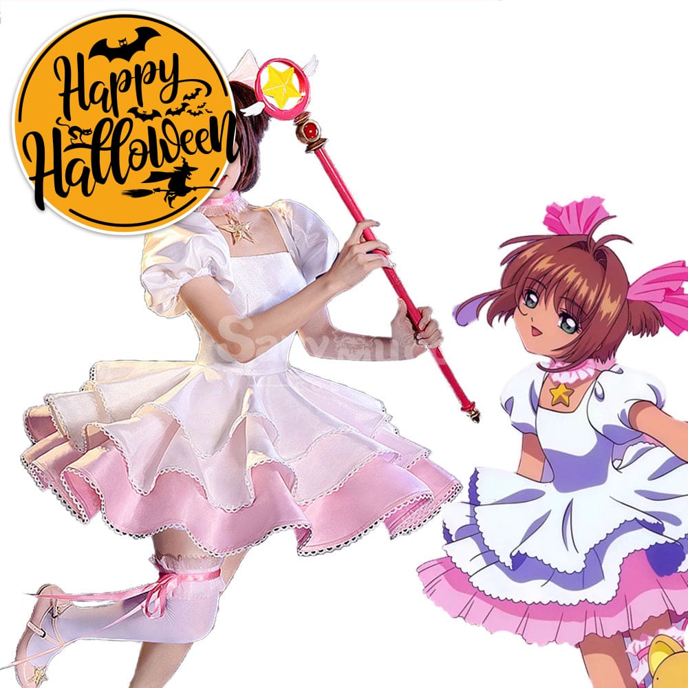 【In Stock】Anime Cardcaptor Sakura Cosplay Sakura Kinomoto Pink and white Dress Cosplay Costume Cosplay Costumes