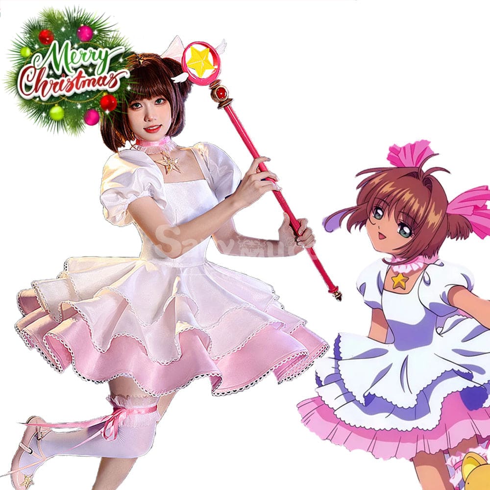 【In Stock】Anime Cardcaptor Sakura Cosplay Sakura Kinomoto Pink and white Dress Cosplay Costume Cosplay Costumes