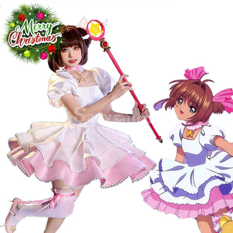 【In Stock】Anime Cardcaptor Sakura Cosplay Sakura Kinomoto Pink and white Dress Cosplay Costume Cosplay Costumes