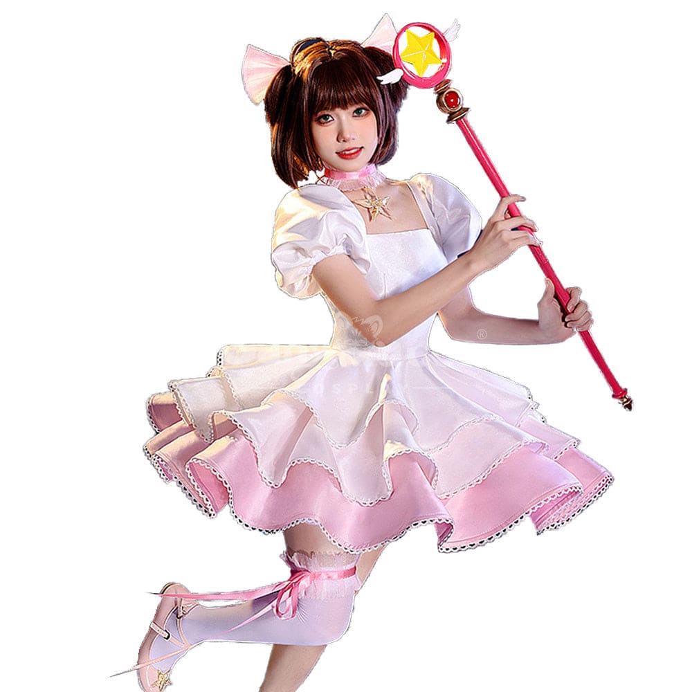 【In Stock】Anime Cardcaptor Sakura Cosplay Sakura Kinomoto Pink and white Dress Cosplay Costume Cosplay Costumes