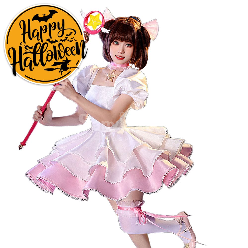 【In Stock】Anime Cardcaptor Sakura Cosplay Sakura Kinomoto Pink and white Dress Cosplay Costume Cosplay Costumes