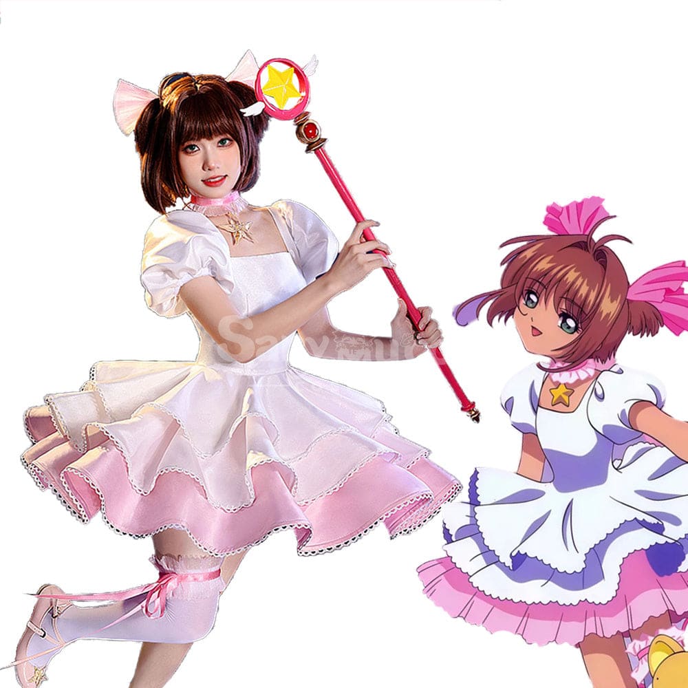 【In Stock】Anime Cardcaptor Sakura Cosplay Sakura Kinomoto Pink and white Dress Cosplay Costume Cosplay Costumes
