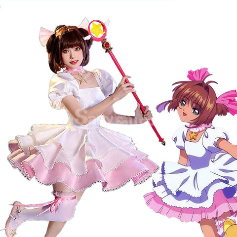 【In Stock】Anime Cardcaptor Sakura Cosplay Sakura Kinomoto Pink and white Dress Cosplay Costume Cosplay Costumes