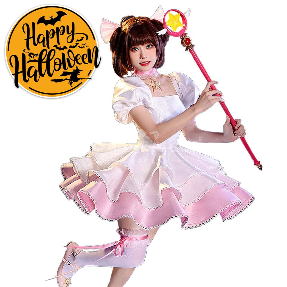 【In Stock】Anime Cardcaptor Sakura Cosplay Sakura Kinomoto Pink and white Dress Cosplay Costume Cosplay Costumes