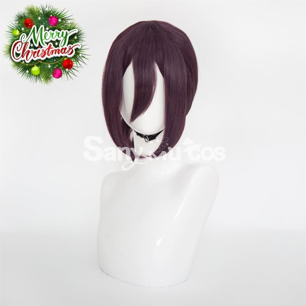 Anime Chainsaw Reze Dark Purple Color Tie-Hair Bun Cosplay Wig