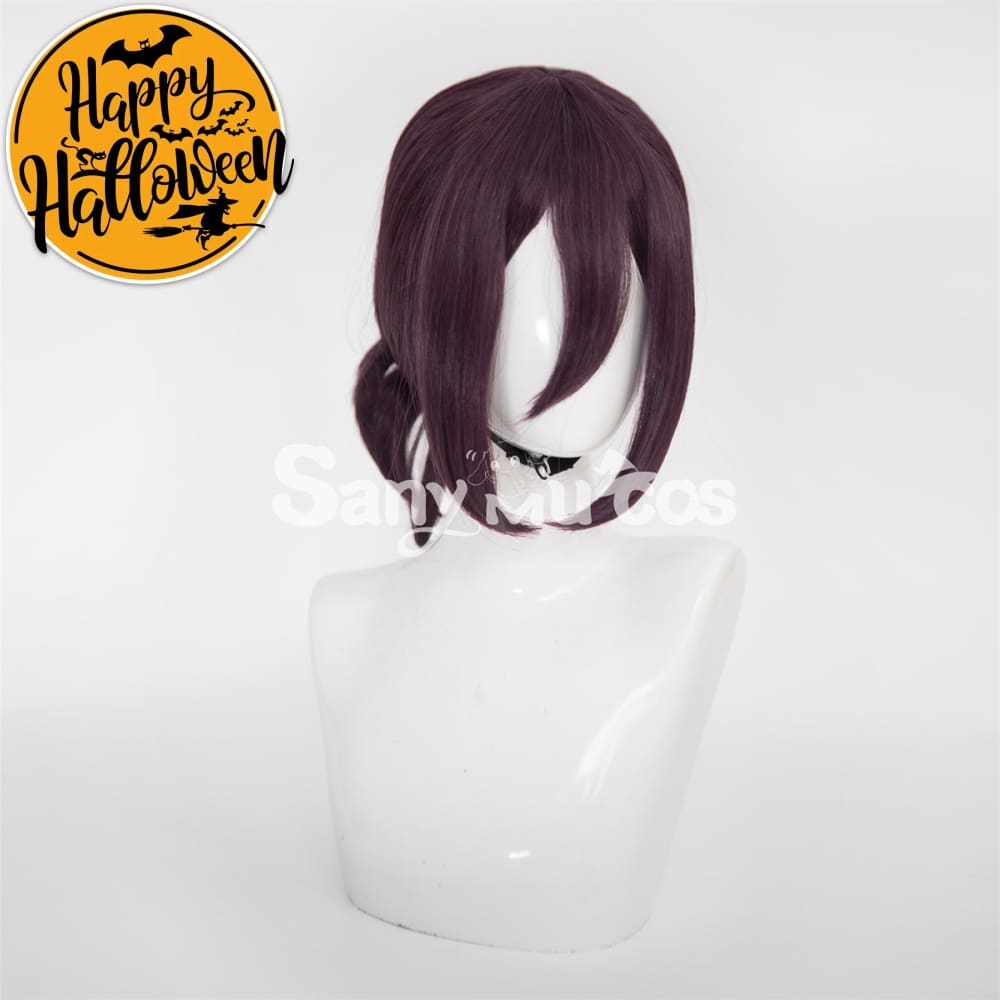 Anime Chainsaw Reze Dark Purple Color Tie-Hair Bun Cosplay Wig