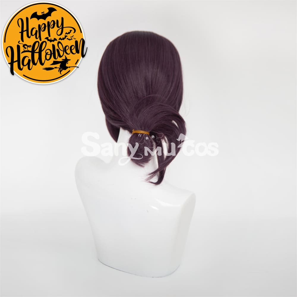 Anime Chainsaw Reze Dark Purple Color Tie-Hair Bun Cosplay Wig