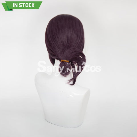 Anime Chainsaw Reze Dark Purple Color Tie-Hair Bun Cosplay Wig