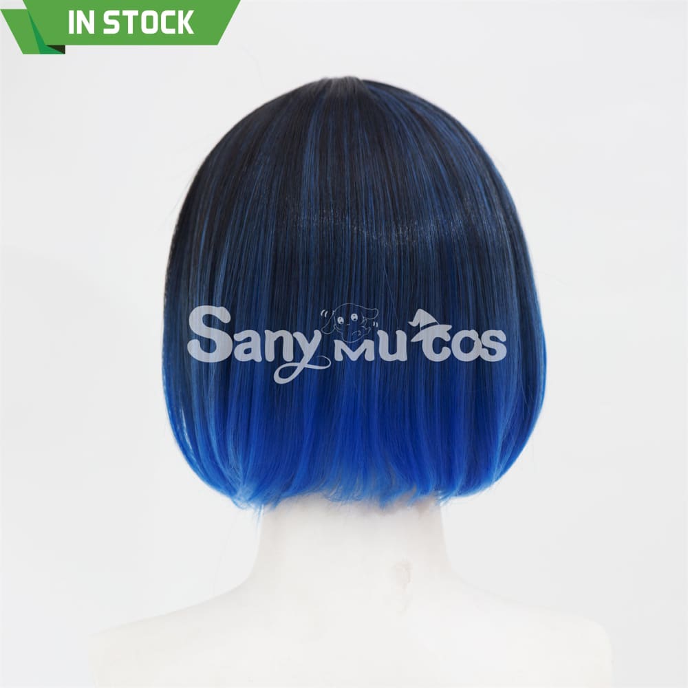 Anime Demon Slayer Cosplay Hashibira Inosuke Black mixed Blue Short Cosplay Wig