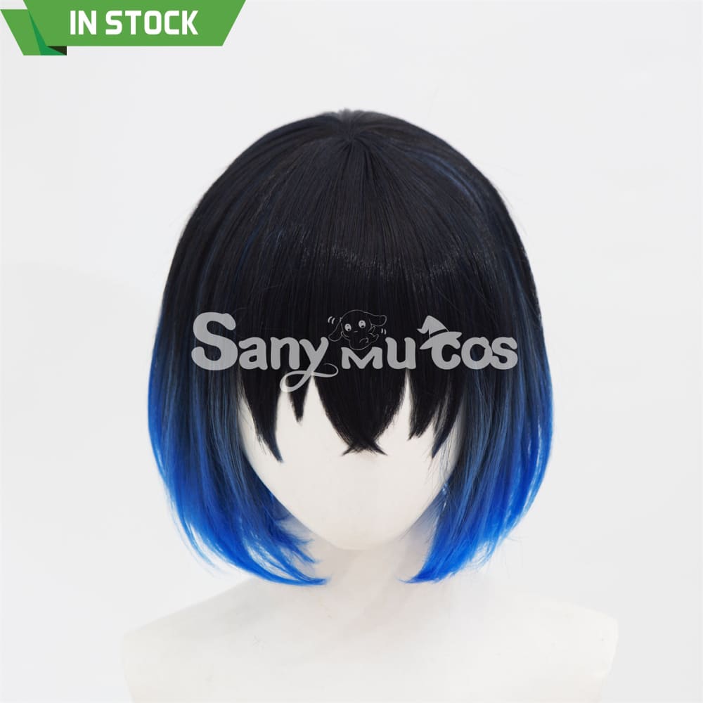 Anime Demon Slayer Cosplay Hashibira Inosuke Black mixed Blue Short Cosplay Wig