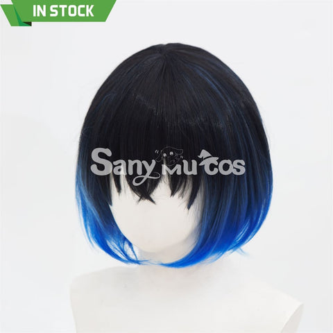 Anime Demon Slayer Cosplay Hashibira Inosuke Black mixed Blue Short Cosplay Wig