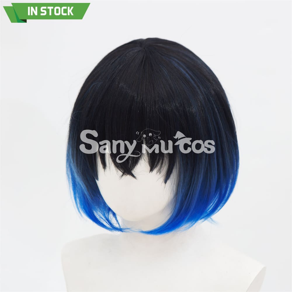 Anime Demon Slayer Cosplay Hashibira Inosuke Black mixed Blue Short Cosplay Wig